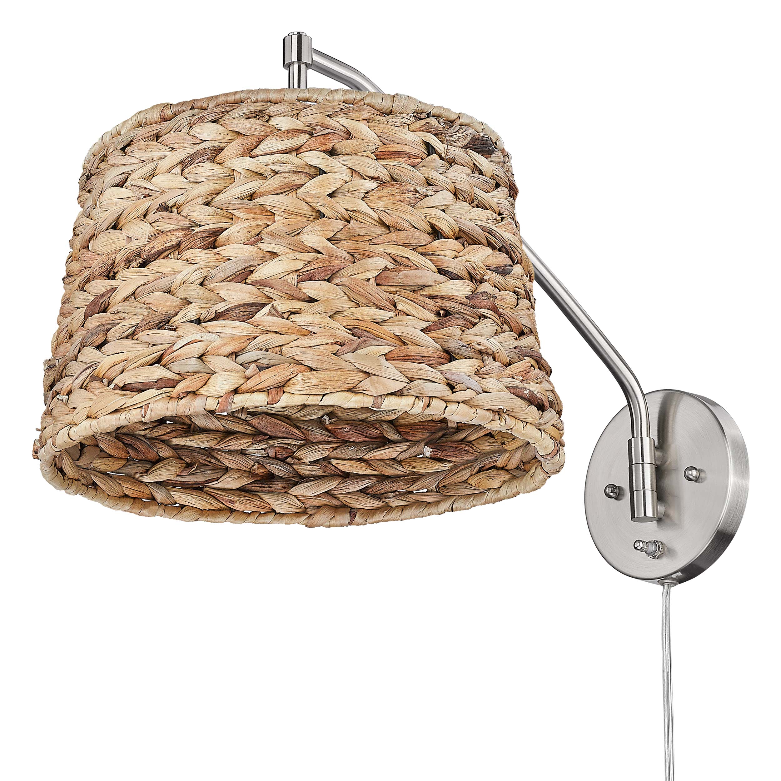 Ryleigh 1-light Swing Arm Wall Lamp in Pewter and Woven Sweet Grass shade