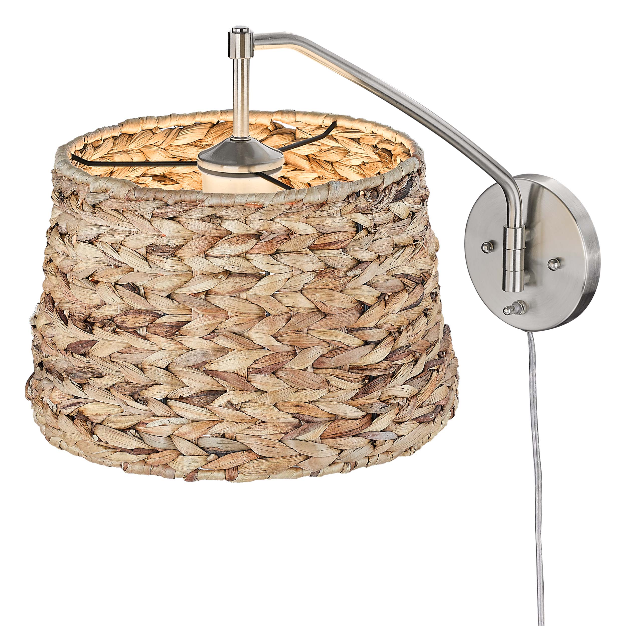 Ryleigh 1-light Swing Arm Wall Lamp in Pewter and Woven Sweet Grass shade