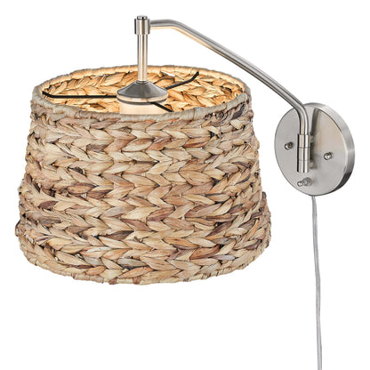 Ryleigh 1-light Swing Arm Wall Lamp in Pewter and Woven Sweet Grass shade