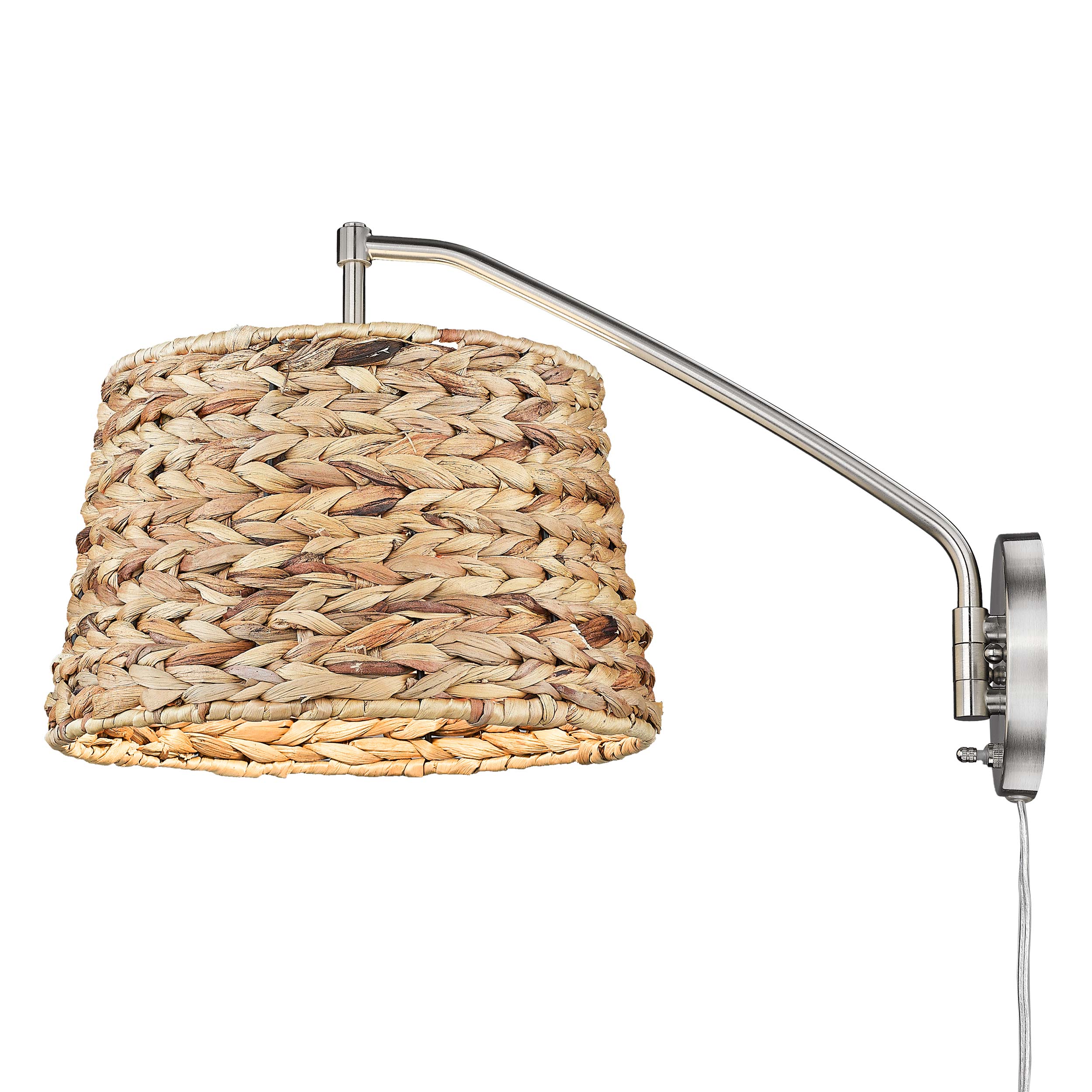Ryleigh 1-light Swing Arm Wall Lamp in Pewter and Woven Sweet Grass shade