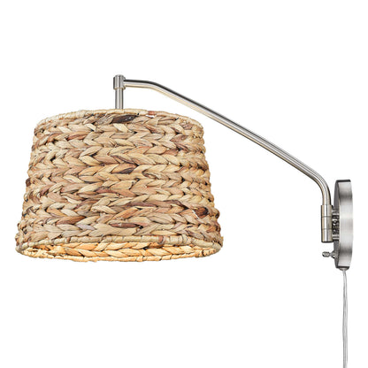 Ryleigh 1-light Swing Arm Wall Lamp in Pewter and Woven Sweet Grass shade