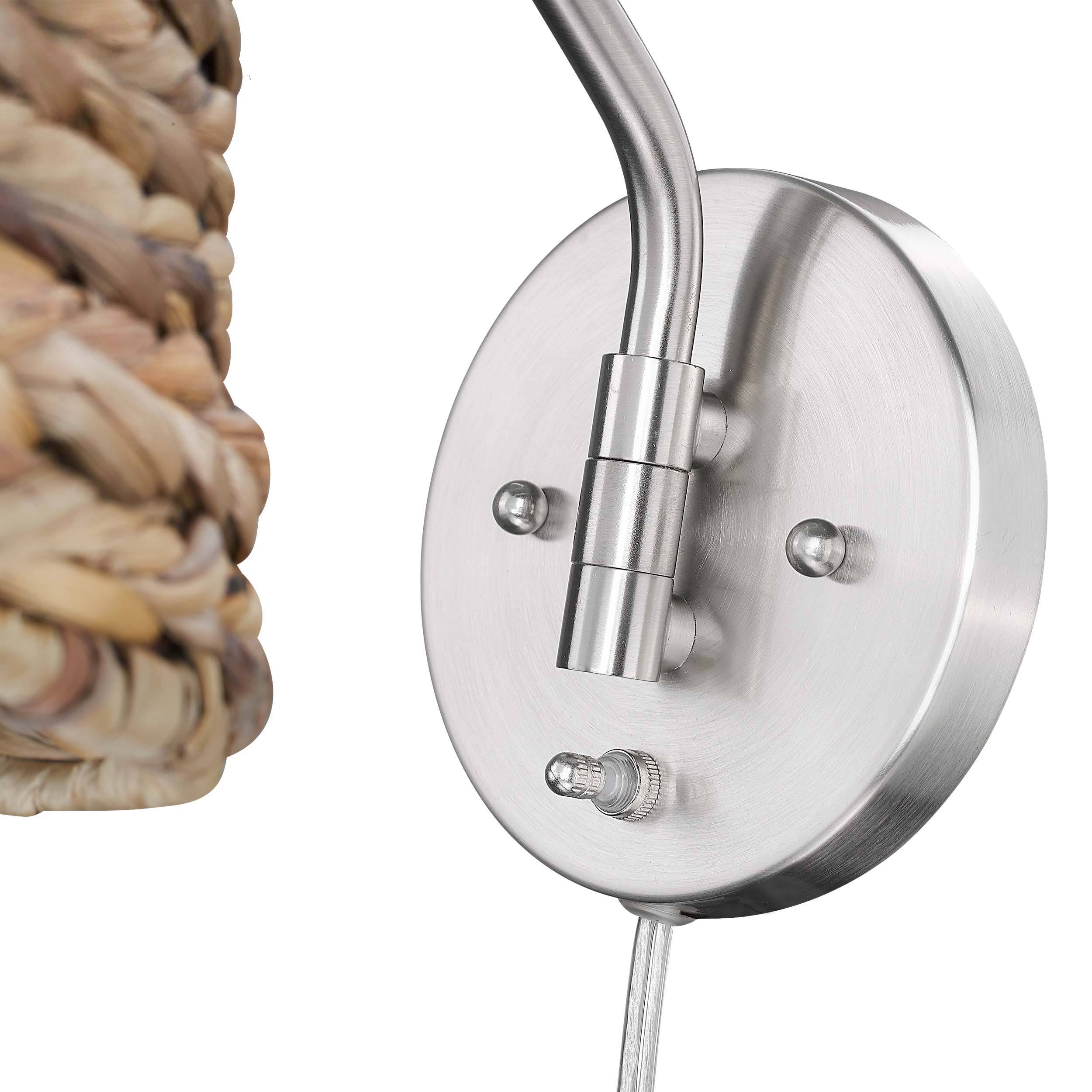 Ryleigh 1-light Swing Arm Wall Lamp in Pewter and Woven Sweet Grass shade