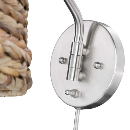Ryleigh 1-light Swing Arm Wall Lamp in Pewter and Woven Sweet Grass shade