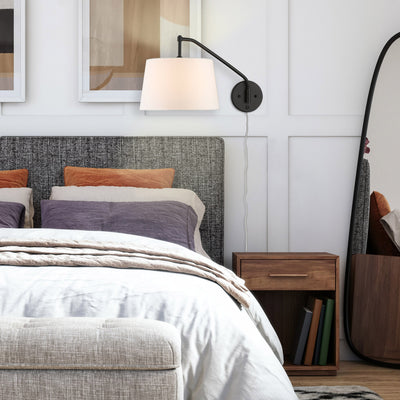 Ryleigh 1-light Swing Arm Wall Lamp in Matte Black and Modern White shade - - Golden Lighting