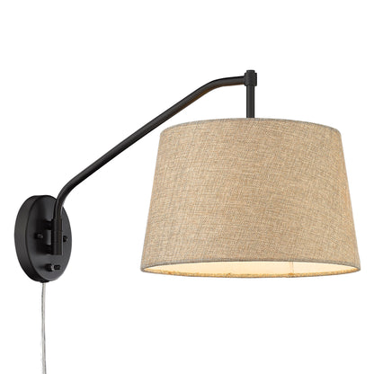 Ryleigh Articulating Wall Sconce in Matte Black with Natural Sisal Shade - - Golden Lighting