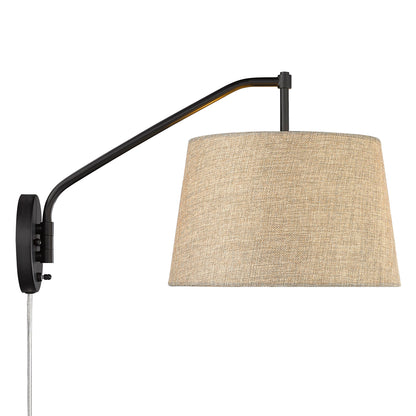 Ryleigh Articulating Wall Sconce in Matte Black with Natural Sisal Shade - Matte Black / Natural Sisal / Beige - Golden Lighting