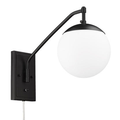 Glenn BLK 1 Light Articulating Wall Sconce in Matte Black with Opal Glass Shade - - Golden Lighting