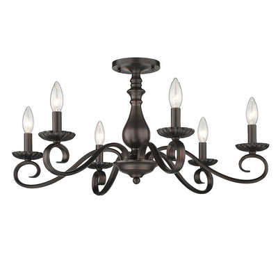 Larrick 6-light Semi-Flush Mount in Rubbed Bronze - - Golden Lighting