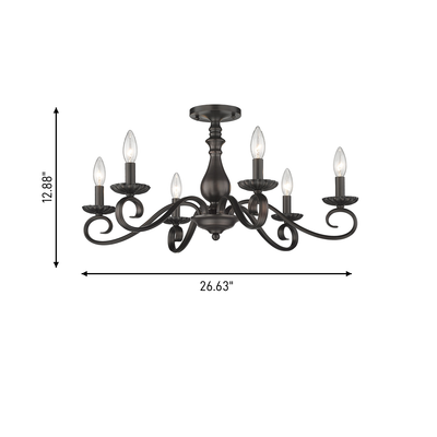 Larrick 6-light Semi-Flush Mount in Rubbed Bronze, dimensions diagram - Golden Lighting