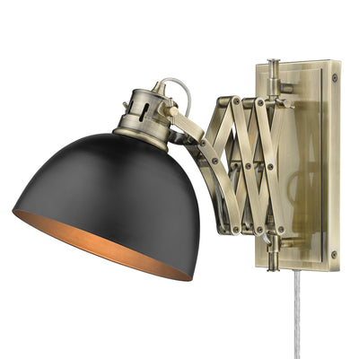 Hawthorn 1-light Swing Arm Wall Lamp in Aged Brass and Matte Black shade - Golden Lighting