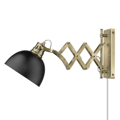 Hawthorn 1-light Swing Arm Wall Lamp in Aged Brass and Matte Black shade - Golden Lighting