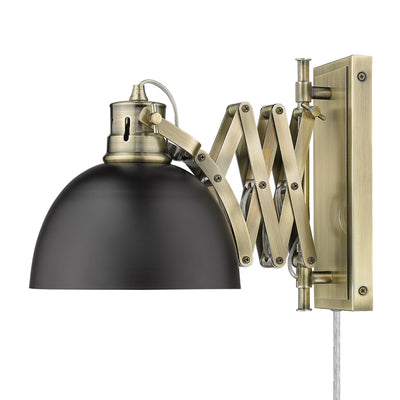 Hawthorn 1-light Swing Arm Wall Lamp in Aged Brass and Matte Black shade, alternate view - Golden Lighting