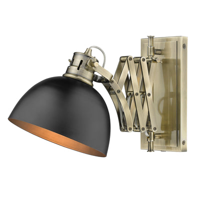 Hawthorn 1-light Swing Arm Wall Lamp in Aged Brass and Matte Black shade, alternate view - Golden Lighting