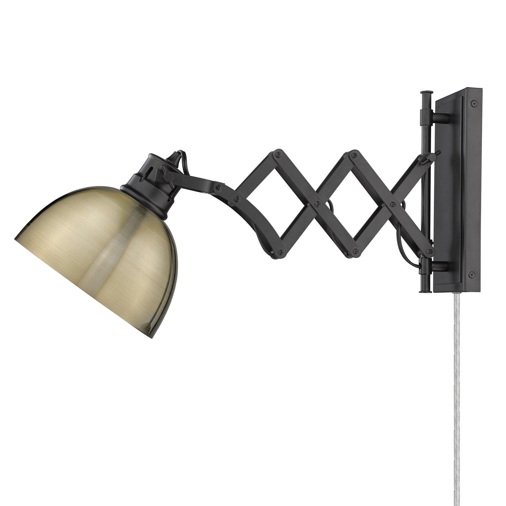 Hawthorn 1-light Swing Arm Wall Lamp in Matte Black and Aged Brass shade