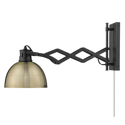 Hawthorn 1-light Swing Arm Wall Lamp in Matte Black and Aged Brass shade