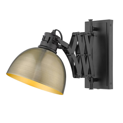 Hawthorn 1-light Swing Arm Wall Lamp in Matte Black and Aged Brass shade