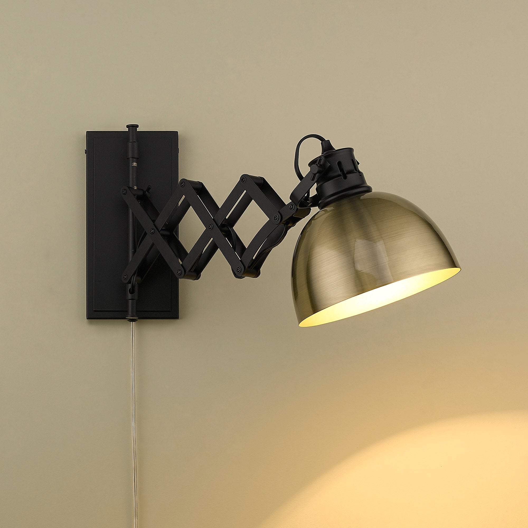 Hawthorn 1-light Swing Arm Wall Lamp in Matte Black and Aged Brass shade