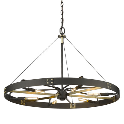 Vaughn 6 Light Chandelier in Natural Black with Aged Brass Accents - - Golden Lighting