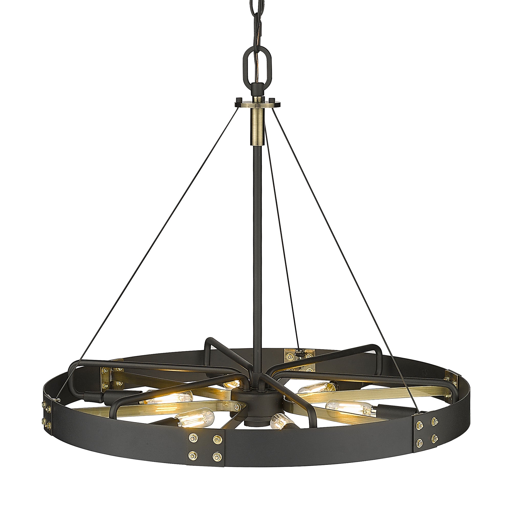 Golden Lighting Vaughn 6-light Pendant in Natural Black and Aged Brass Accents - - Golden Lighting