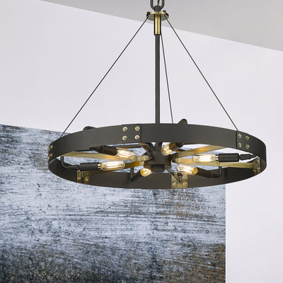 Golden Lighting Vaughn 6-light Pendant in Natural Black and Aged Brass Accents - - Golden Lighting