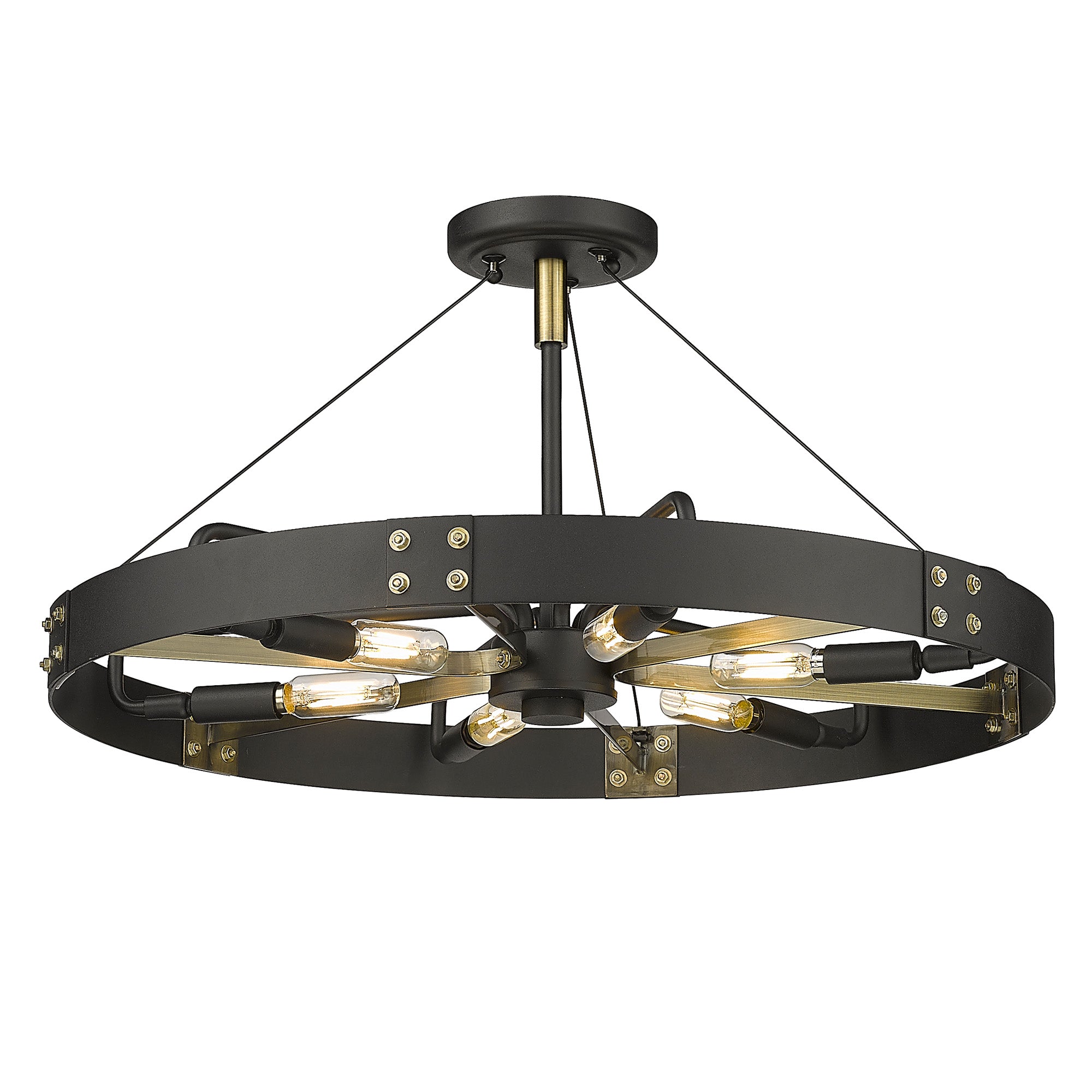 Vaughn Medium Semi-Flush in Natural Black with Aged Brass Accents - - Golden Lighting