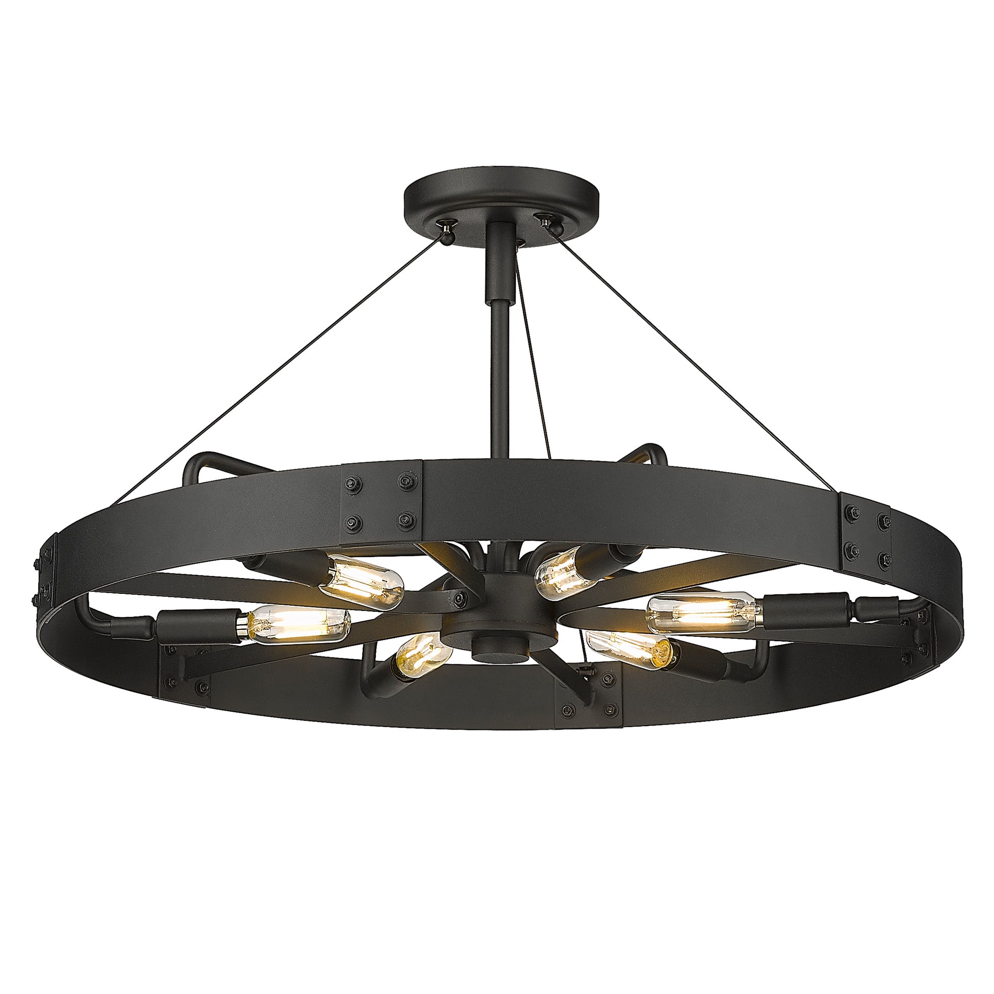 Vaughn Medium Semi-Flush in Natural Black with Natural Black Accents - - Golden Lighting