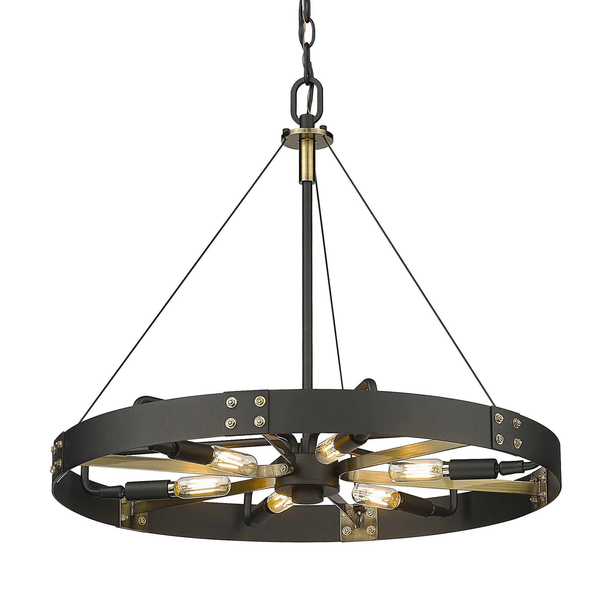 Vaughn Medium Pendant in Natural Black with Aged Brass Accents - - Golden Lighting