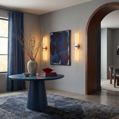 Colorella 1-light Wall Sconce in Rose Gold, AI-visualized foyer scene - Golden Lighting