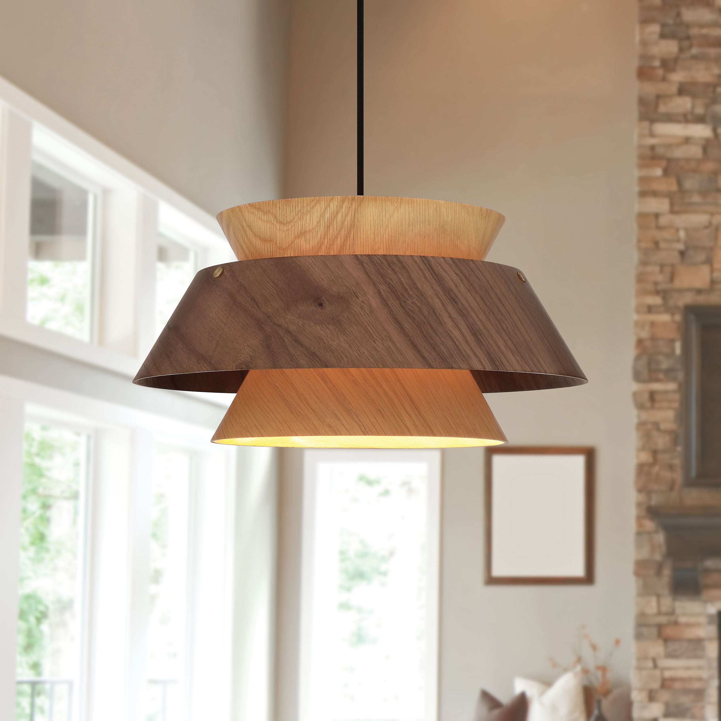Golden Lighting Aalto 1-light 13" Pendant in Light and Dark Walnut - - Golden Lighting