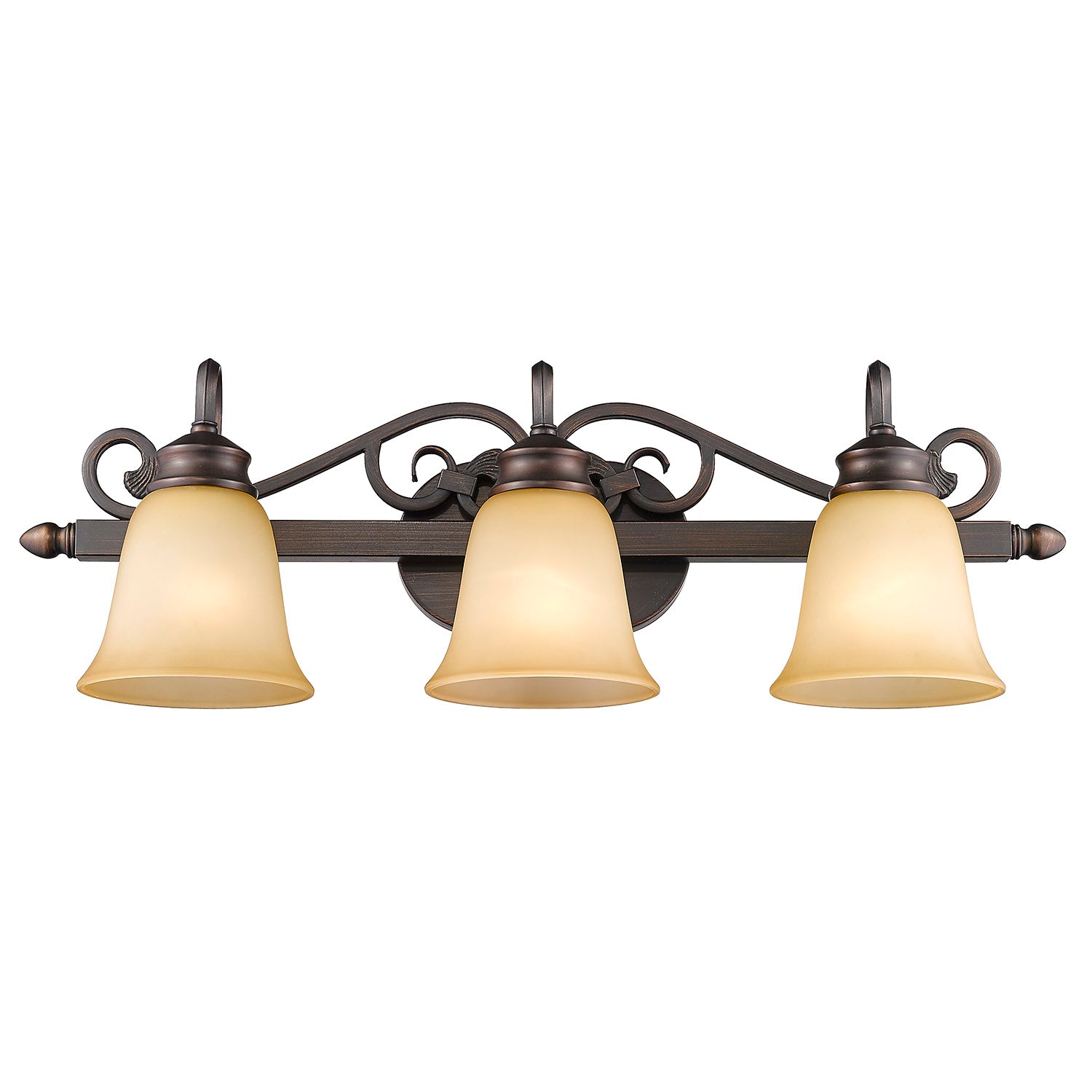 Belle Meade 3 Light Bath Vanity in Rubbed Bronze with Tea Stone Glass - - Golden Lighting