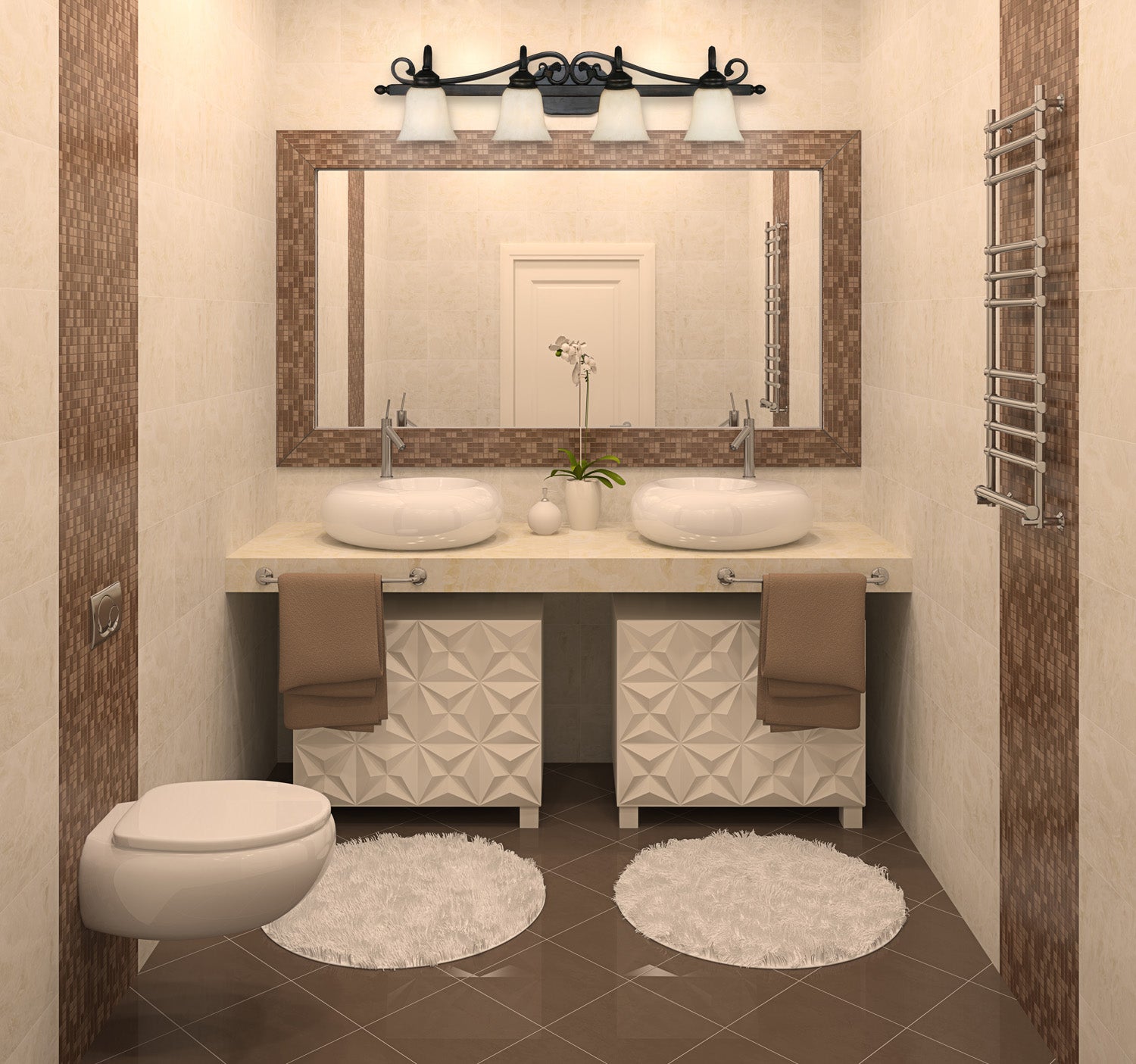 Belle Meade 4 Light Bath Vanity in Rubbed Bronze with Tea Stone Glass - Incandescent,Type A / 4 x 100W(M) / 37"L x 9"H x 8"E - Golden Lighting