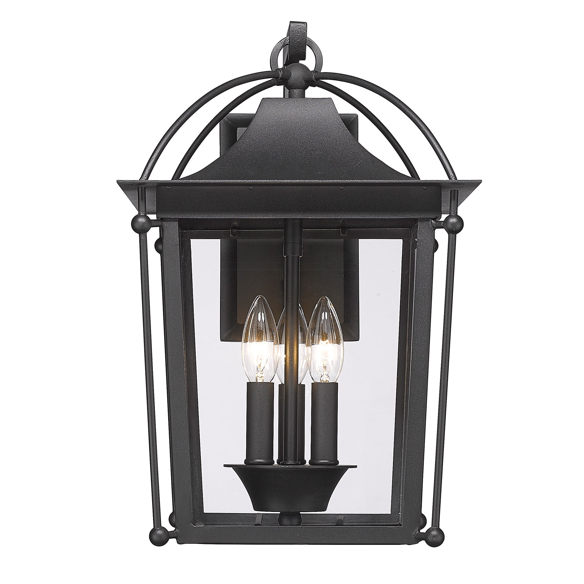 Brigham Outdoor Large Wall Sconce in Natural Black with Clear Glass Shade - Natural Black / Clear Glass / Clear - Golden Lighting