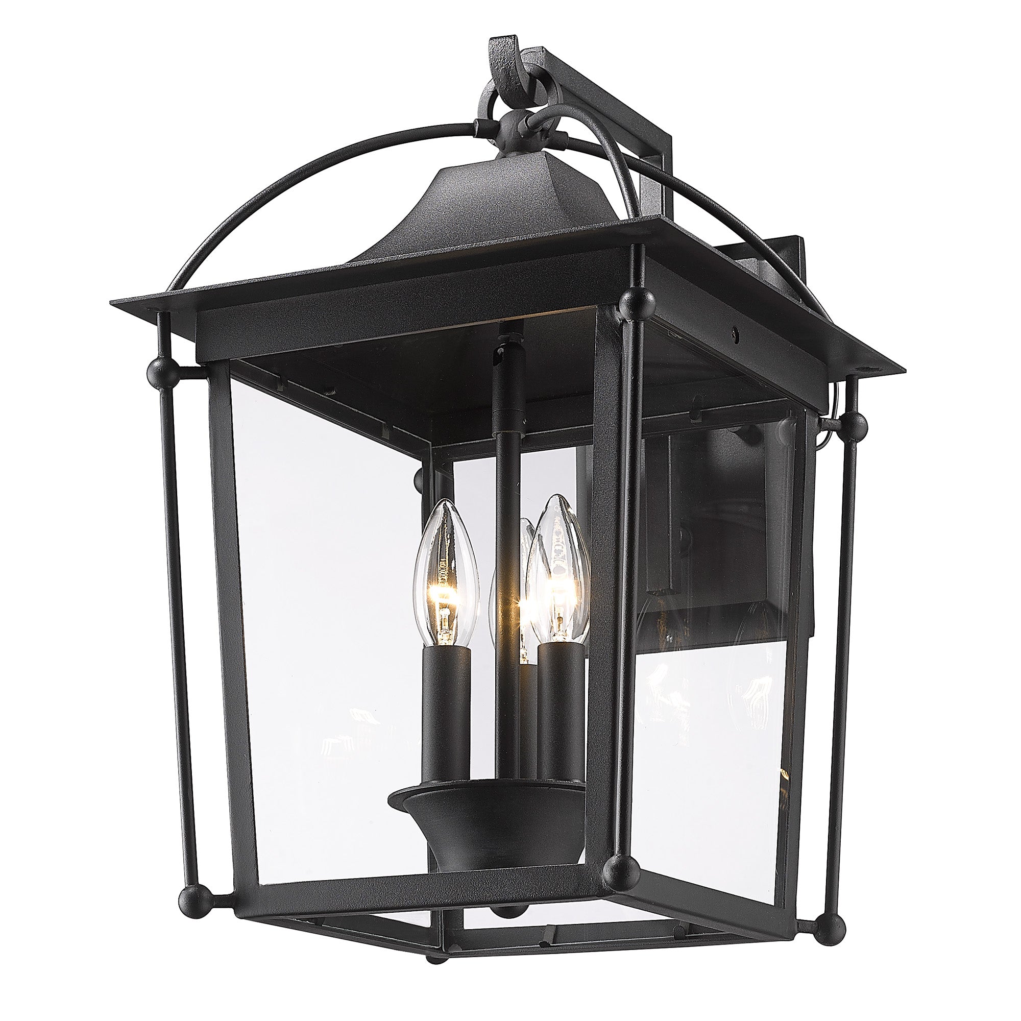 Brigham Outdoor Large Wall Sconce in Natural Black with Clear Glass Shade - - Golden Lighting