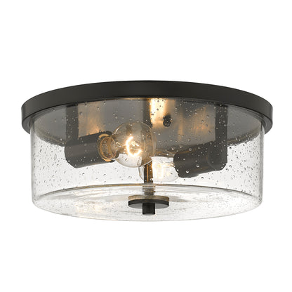 Rayne Flush Mount in Matte Black with Seeded Glass - - Golden Lighting