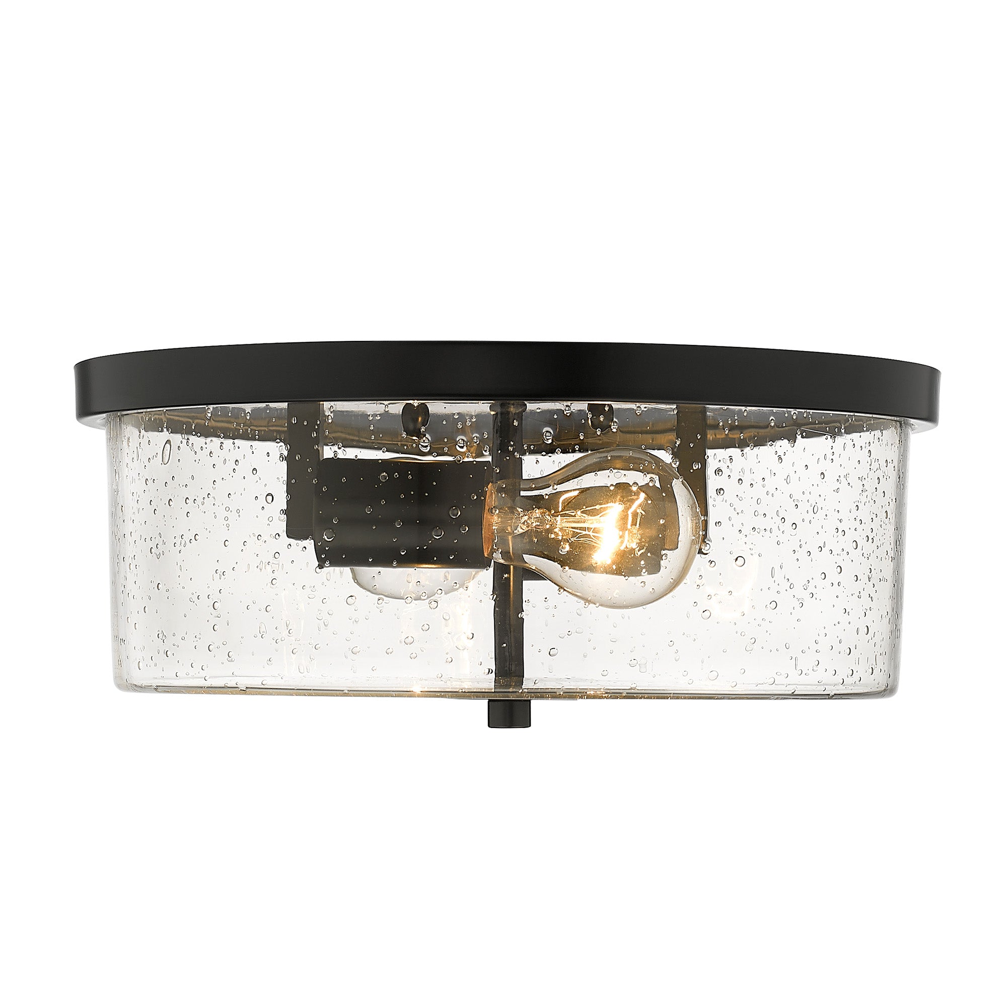 Rayne Flush Mount in Matte Black with Seeded Glass - Matte Black / Seeded Glass / Clear - Golden Lighting