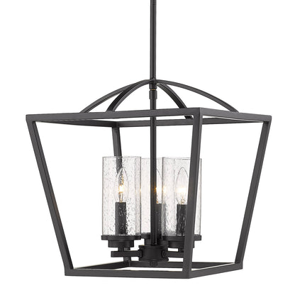 Mercer 3 Light Pendant in Matte Black with Matte Black accents and Seeded Glass - - Golden Lighting