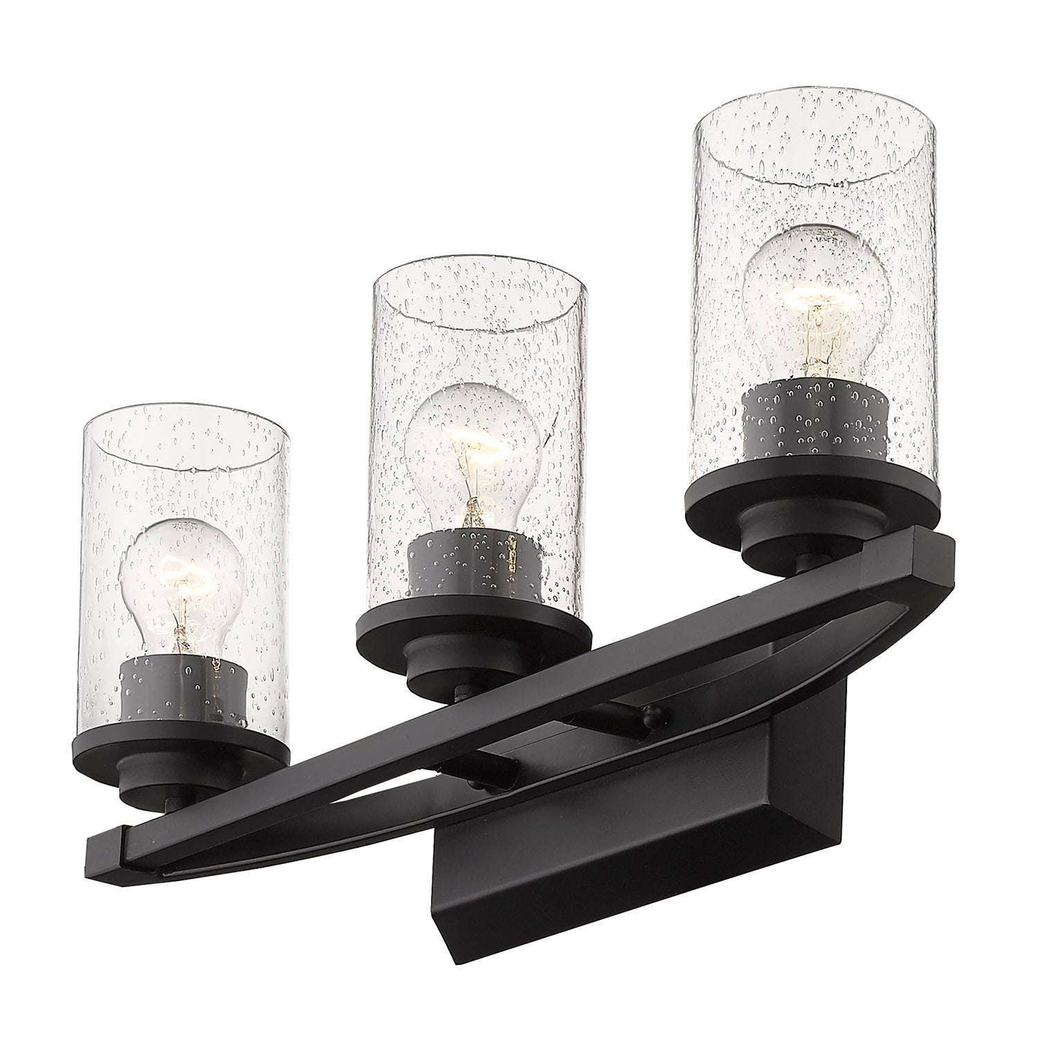 Mercer 3 Light Bath Vanity in Matte Black with Matte Black accents and Seeded Glass - Default Title - Golden Lighting