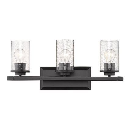 Mercer 3 Light Bath Vanity in Matte Black with Matte Black accents and Seeded Glass - - Golden Lighting