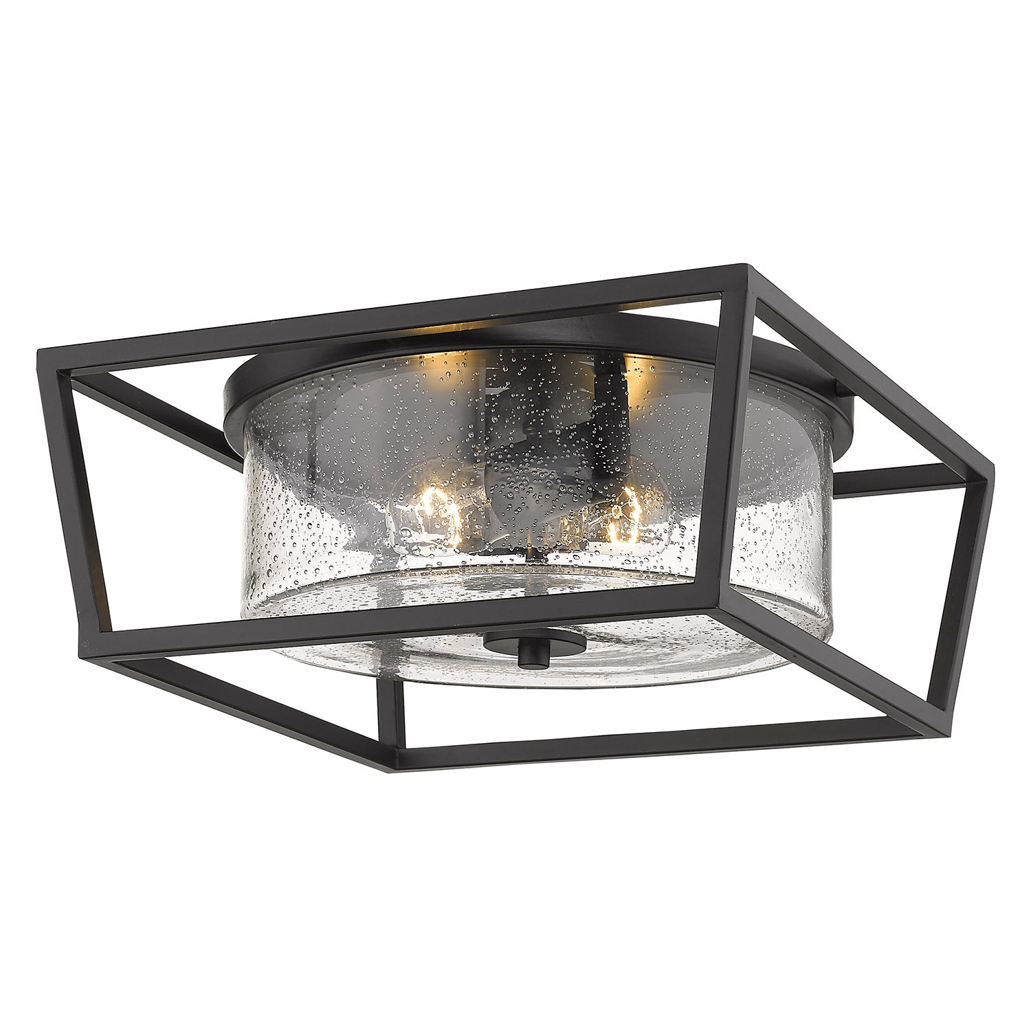 Mercer Flush Mount in Matte Black with Matte Black accents and Seeded Glass - - Golden Lighting