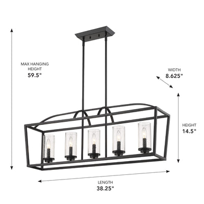 Golden Lighting Mercer 5-light Island Light in Matte Black and Seeded Glass - - Golden Lighting