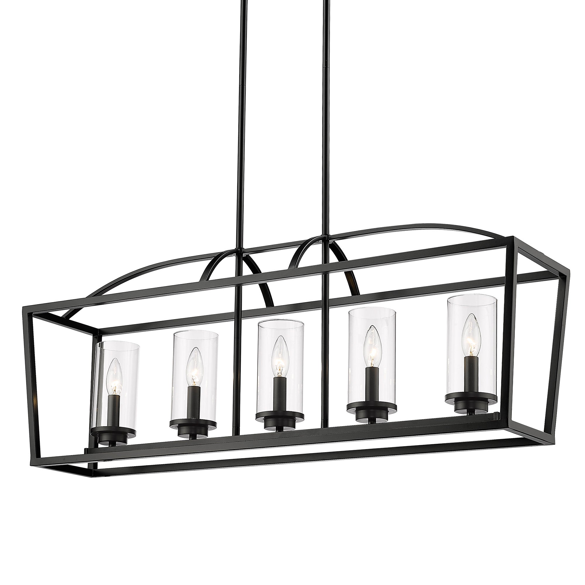 Mercer Linear Pendant in Matte Black with Matte Black Accents and Clear Glass Shades - - Golden Lighting