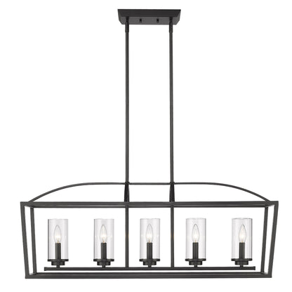 Golden Lighting Mercer 5-light Island Light in Matte Black and Clear Glass