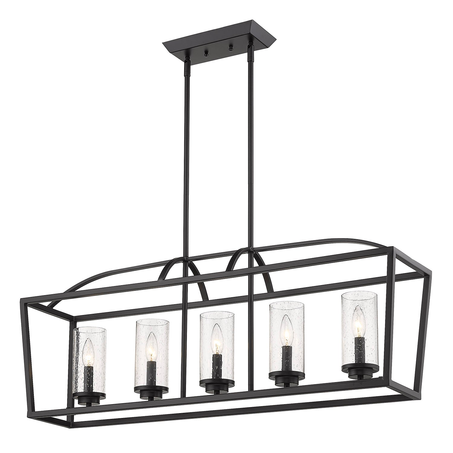 Golden Lighting Mercer 5-light Island Light in Matte Black and Seeded Glass