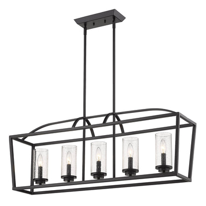 Mercer 5 Light Linear Pendant in Matte Black with Matte Black accents and Seeded Glass - - Golden Lighting