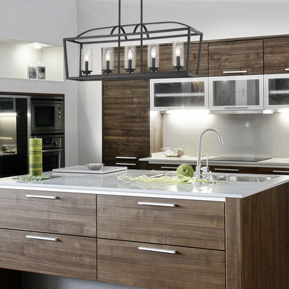 Golden Lighting Mercer 5-light Island Light in Matte Black and Seeded Glass