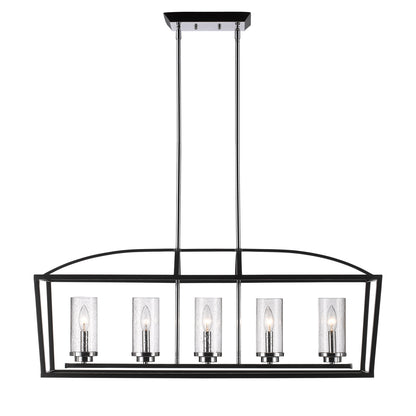Mercer 5 Light Linear Pendant in Matte Black with Chrome accents and Seeded Glass - - Golden Lighting