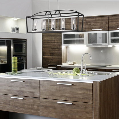 Mercer 5 Light Linear Pendant in Matte Black with Chrome accents and Seeded Glass - Default Title - Golden Lighting