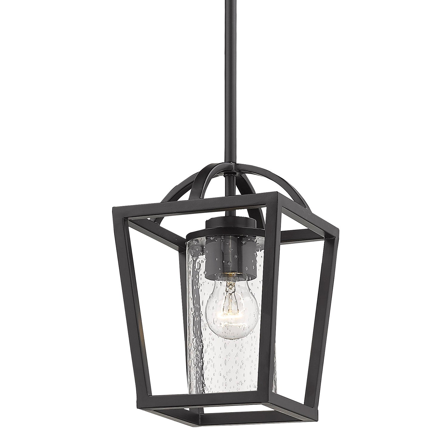 Mercer Mini Pendant in Matte Black with Matte Black accents and Seeded Glass - - Golden Lighting