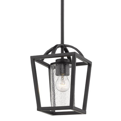 Mercer Mini Pendant in Matte Black with Matte Black accents and Seeded Glass - - Golden Lighting