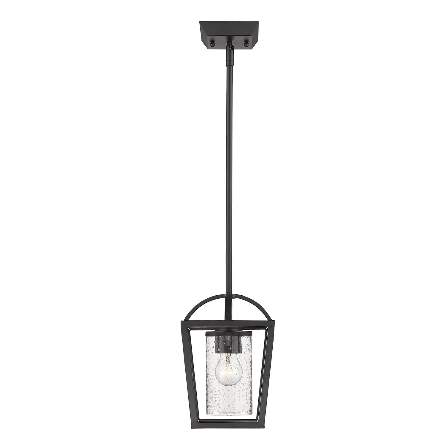 Mercer Mini Pendant in Matte Black with Matte Black accents and Seeded Glass - Default Title - Golden Lighting